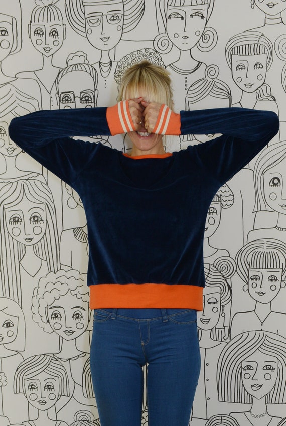 Pulli weich Nicki DARK BLUE orange sweater enger pullover Pulli weich Nicki DARK BLUE orange sweater enger pullover