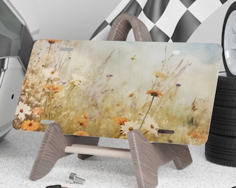 メドウワイルドフラワーの化粧台フロントナンバープレートカータグ | 自然愛好家へのギフト | コテージコアギフト | カーアクセサリー | 20歳未満のギフト | お母さんへのギフト