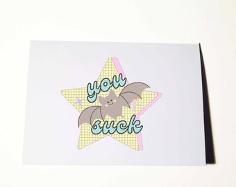 You Suck Vampire Bat Halloween Card