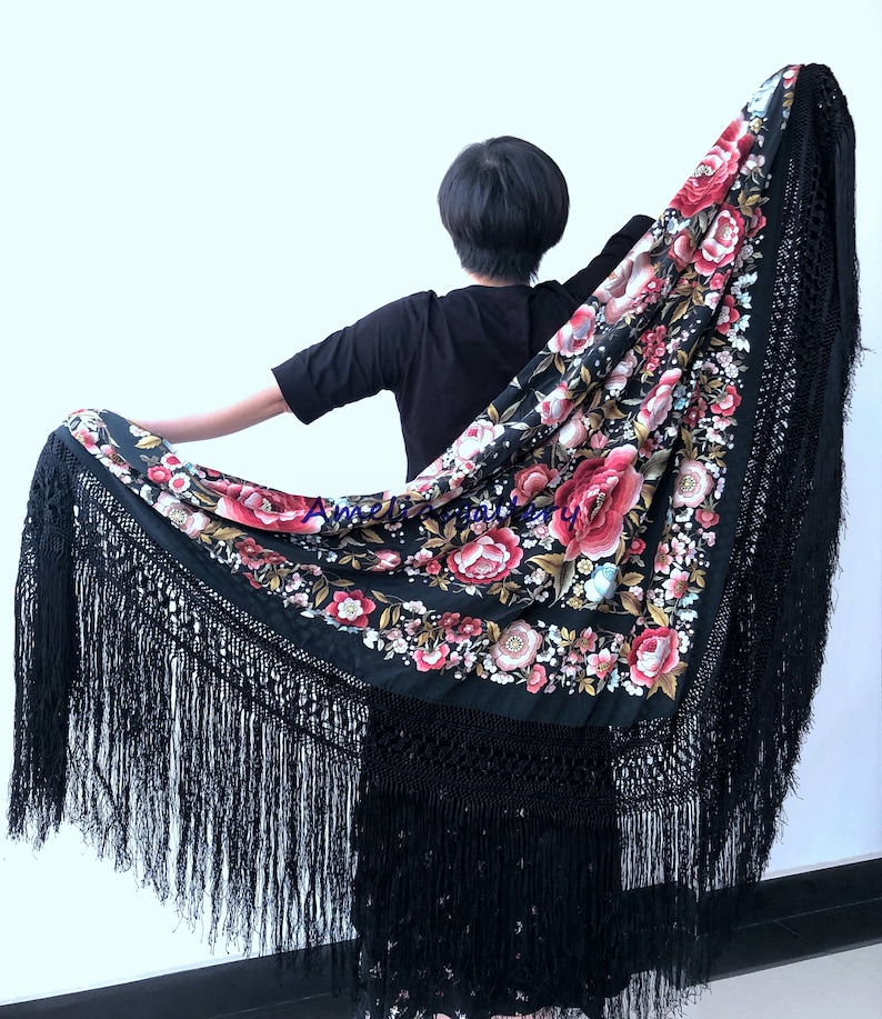 Hand embroidered spanish silk flamenco piano shawl dance Etsy