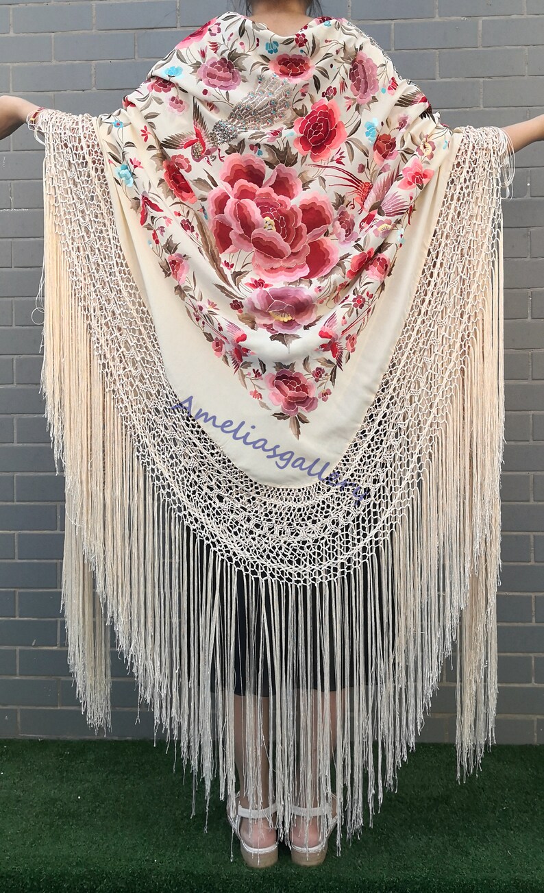 Hand embroidered spanish silk flamenco piano shawl dance Etsy