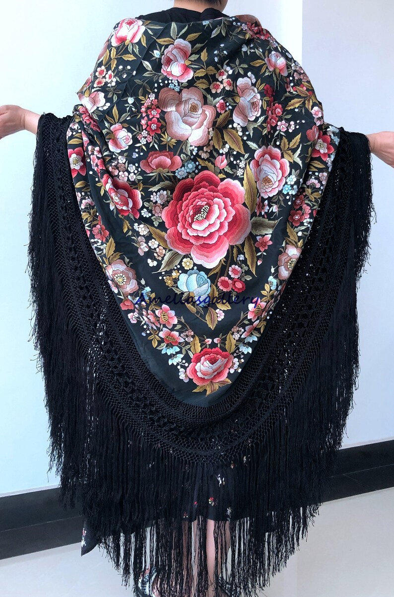 Hand embroidered spanish silk flamenco piano shawl dance Etsy