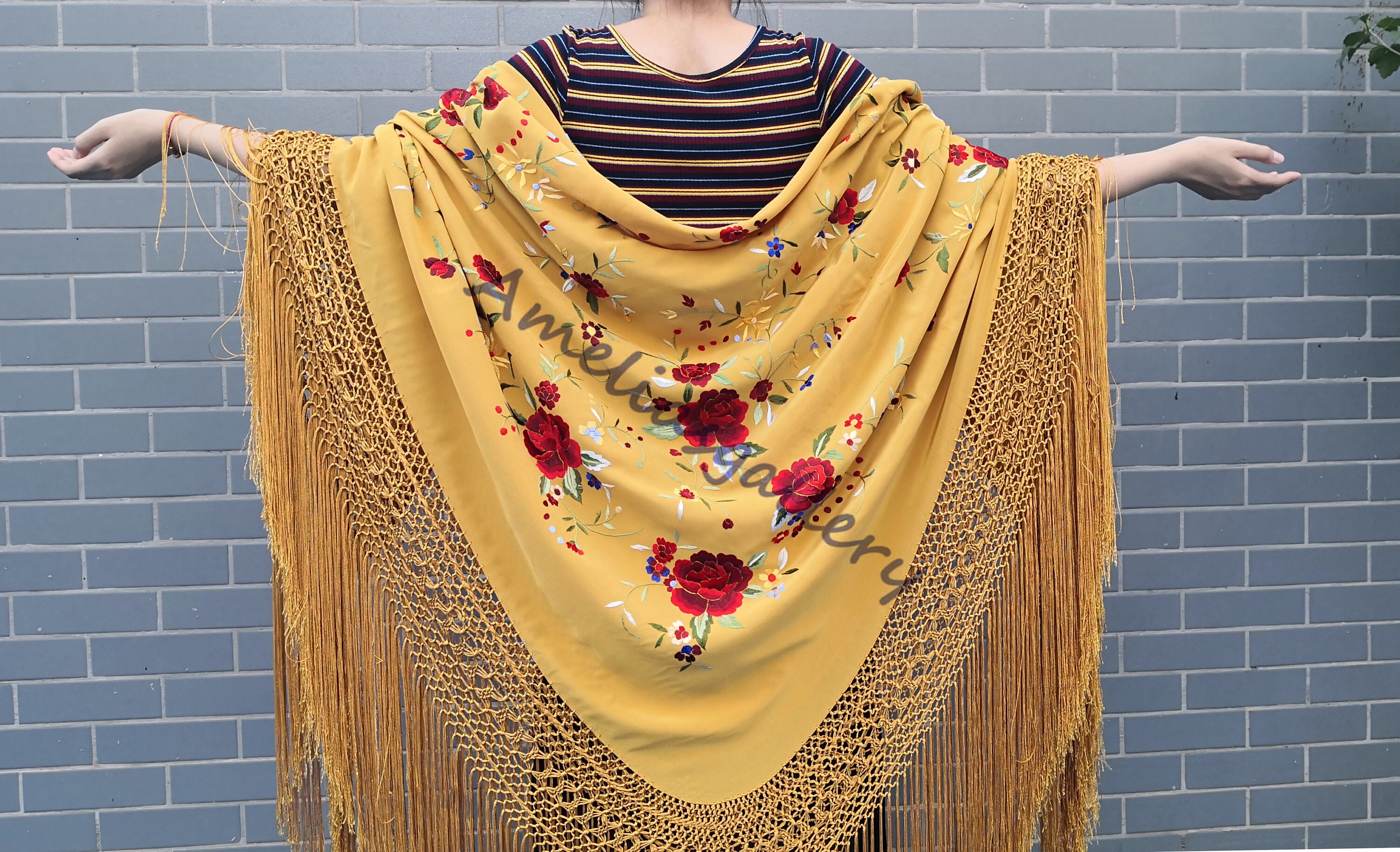 Hand embroidered spanish silk flamenco piano shawl dance  etsy