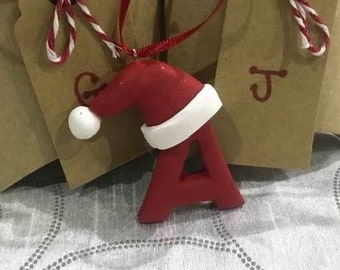 Handmade Christmas Tree Decorations. Clay Decorations, Personalised Christmas Decorations, Christmas Letter Decorations