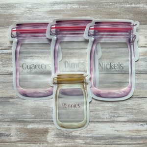 Coin Jars, Lay Flat savings jars, Quarters, Nickels, Dimes, Pennies, Cash Stuffing, Budget, Coin Jars, Change Jars, US coins