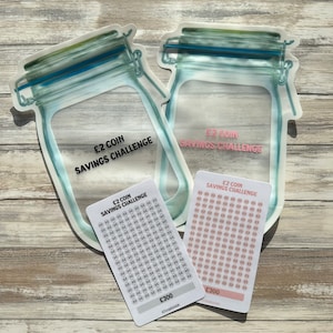 2 pound Savings Challenge, Coin Jars, Savings Challenge, Lay flat savings jar, Coin Jar Savings Challenge, Cash Stuffing, Budget, Save 300