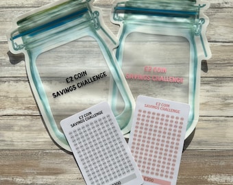 2 pound Savings Challenge, Coin Jars, Savings Challenge, Lay flat savings jar, Coin Jar Savings Challenge, Cash Stuffing, Budget, Save 300