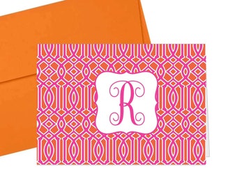 Monogrammed Note Cards, Personalized Stationery, Set of 10