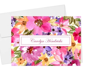 Spring Floral Note Cards, Personalized Stationery, Thank You Cards, Gift For Her,  Set of 10