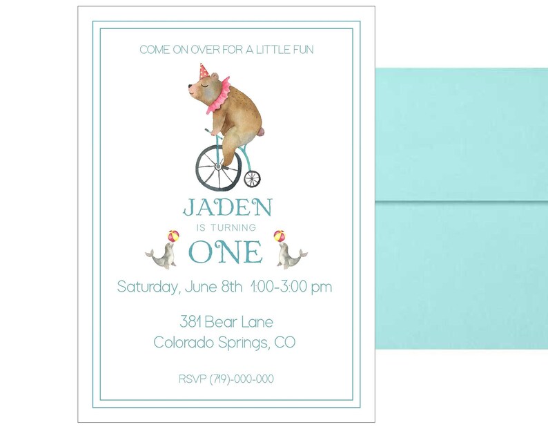 Childrens Birthday Party Invitation Set of 10 Printed Circus Party Invites