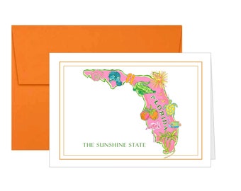 State of Florida Note Cards, Florida Stationery Set, Greeting Cards, Set of 10