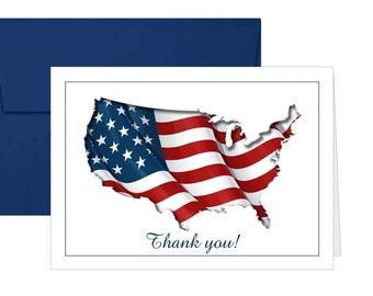 American Flag Thank You Cards, Memorial Day Note Cards, Set of 10