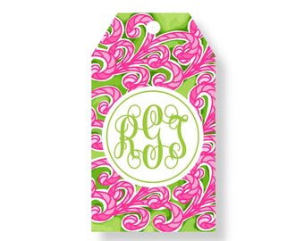 Preppy Monogram Gift Tags, Pink and Green Tags, Personalized Gift Tags, Gift Idea