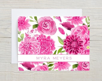 Personalized Floral Stationery | Pink Flower Note Cards | Thank You Cards | Stationary Set