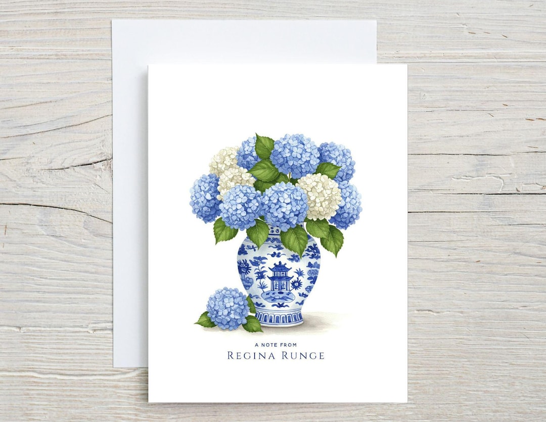 Personalized Floral Stationery | Blue Hydrangea Note Cards | Floral ...