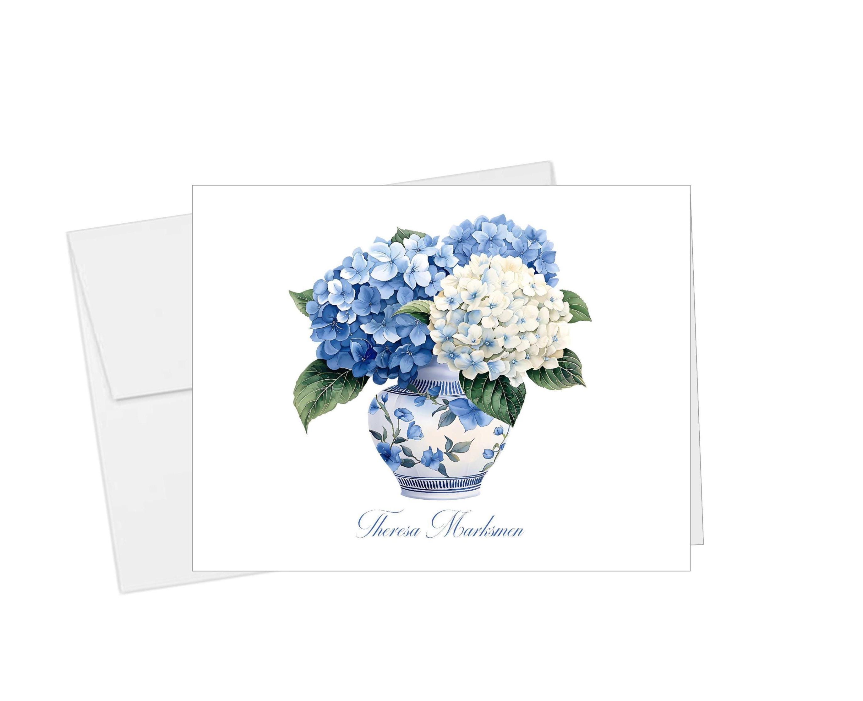 Personalized Floral Stationery | Blue Hydrangea Note Cards | Floral ...