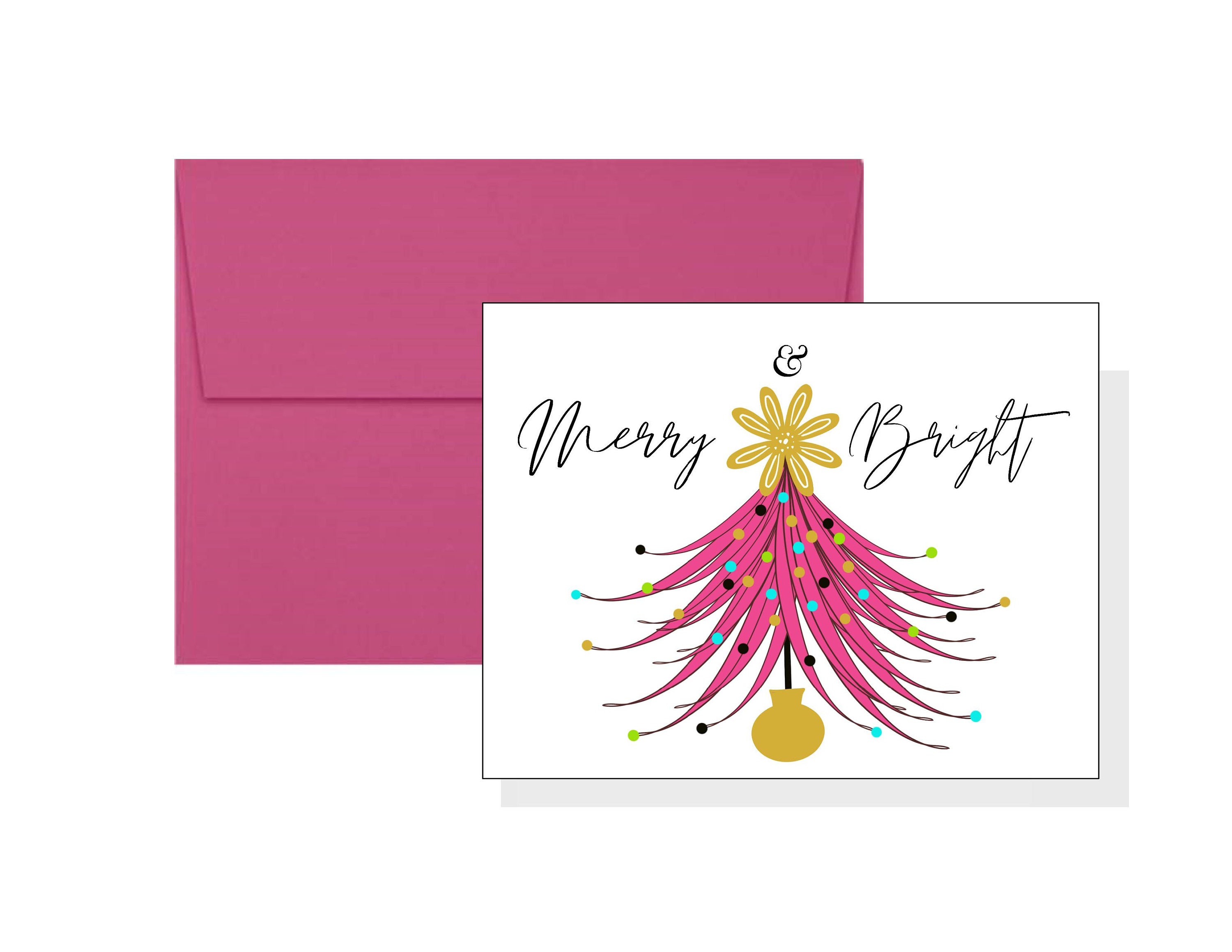 Personalized Christmas Cards Pink Tree Holiday Cards Modern Etsy