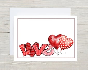 Cute Valentine's Day Card, Love You Valentine Greeting Card, Single Card