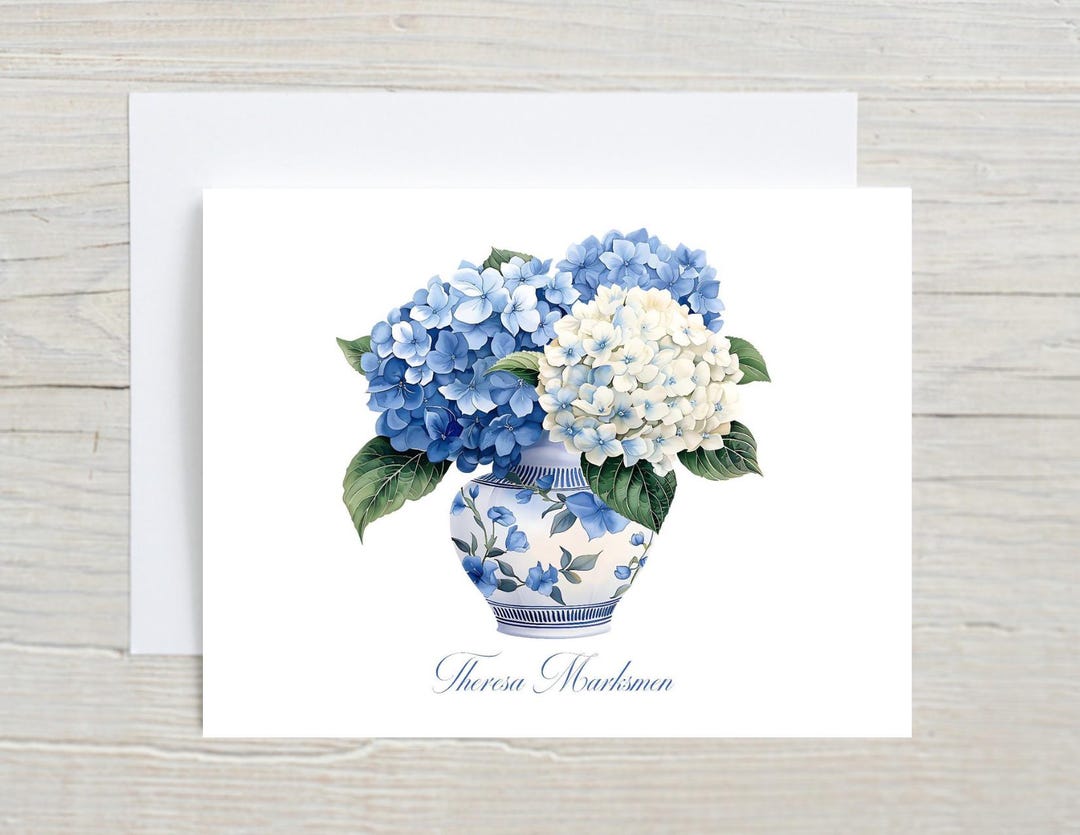 Personalized Floral Stationery | Blue Hydrangea Note Cards | Floral ...