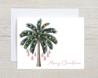 Pink Palm Tree Christmas Cards | Christmas Palm Tree Card Set | Set of 10