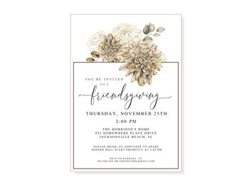 Friendsgiving Thanksgiving Invitations, Set of 10 Printed Holiday Invitations