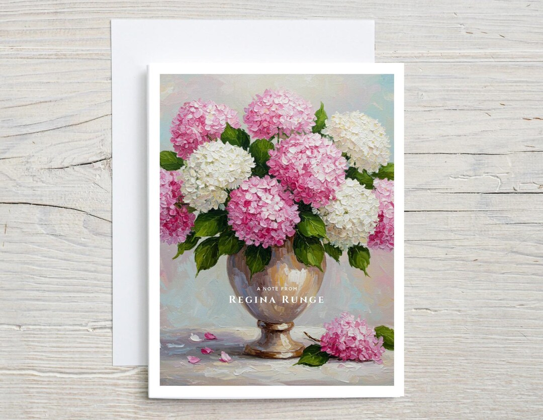Personalized Floral Stationery | Pink Hydrangea Note Cards | Floral ...