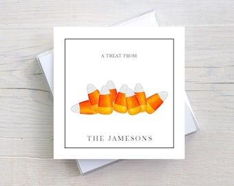 Personalized Halloween Candy Corn Calling Cards | Halloween Stickers | Holiday Treat Tags