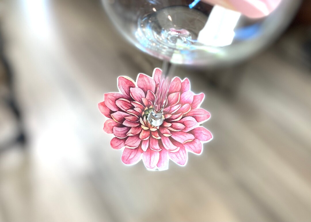 Pink Floral Wine Charms Flower Wine Glass Party Decor Set of Etsy
