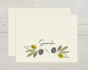 Personalized Note Cards | Olive Branch Stationery | Watercolor Notecards | Stationary Set for Her