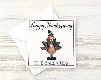 Personalized Thanksgiving Turkey Gift Cards and Envelopes, Set of 10, 3”x3” Gift Tags