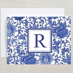Personalized Stationery, Monogrammed Note Cards, Thank You Cards, Blue and White Cards, Set of 10