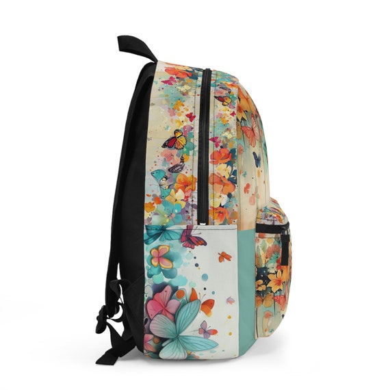 Boho Floral Butterfly Backpack, Cottagecore Bookbag - Etsy display picture 2