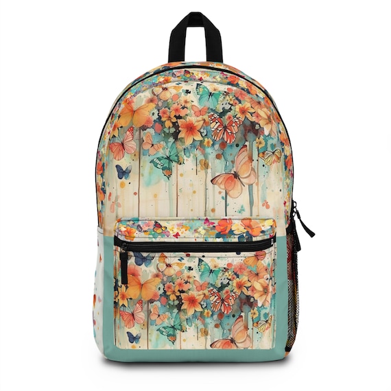 Boho Floral Butterfly Backpack, Cottagecore Bookbag - Etsy display picture 3