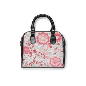 Shoulder Handbag, Pink Retro Flowers Print, Floral Purse, Vintage Floral Bag, Cute Flower Handbag, Shoulder Tote Bag, Vintage Boho Chic Bag