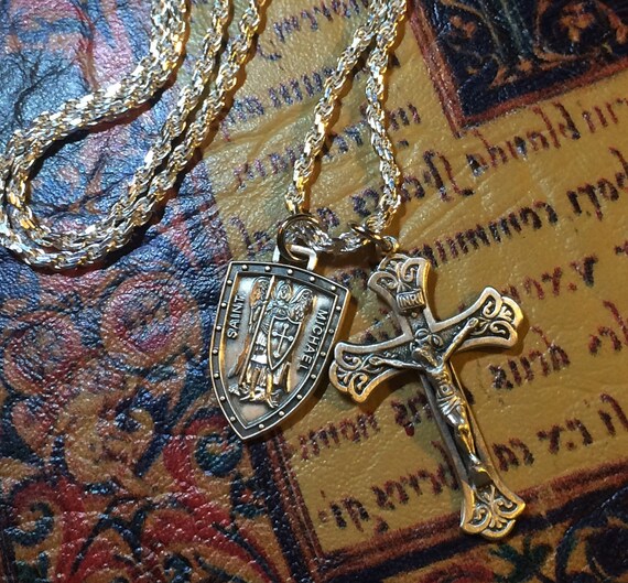 Sterling Mens St Michael Stacked Set 925 Silver - Mens Gold St Michael Pendant Sterling Mens St Michael Stacked Set 925 Silver - Mens Gold St Michael Pendant