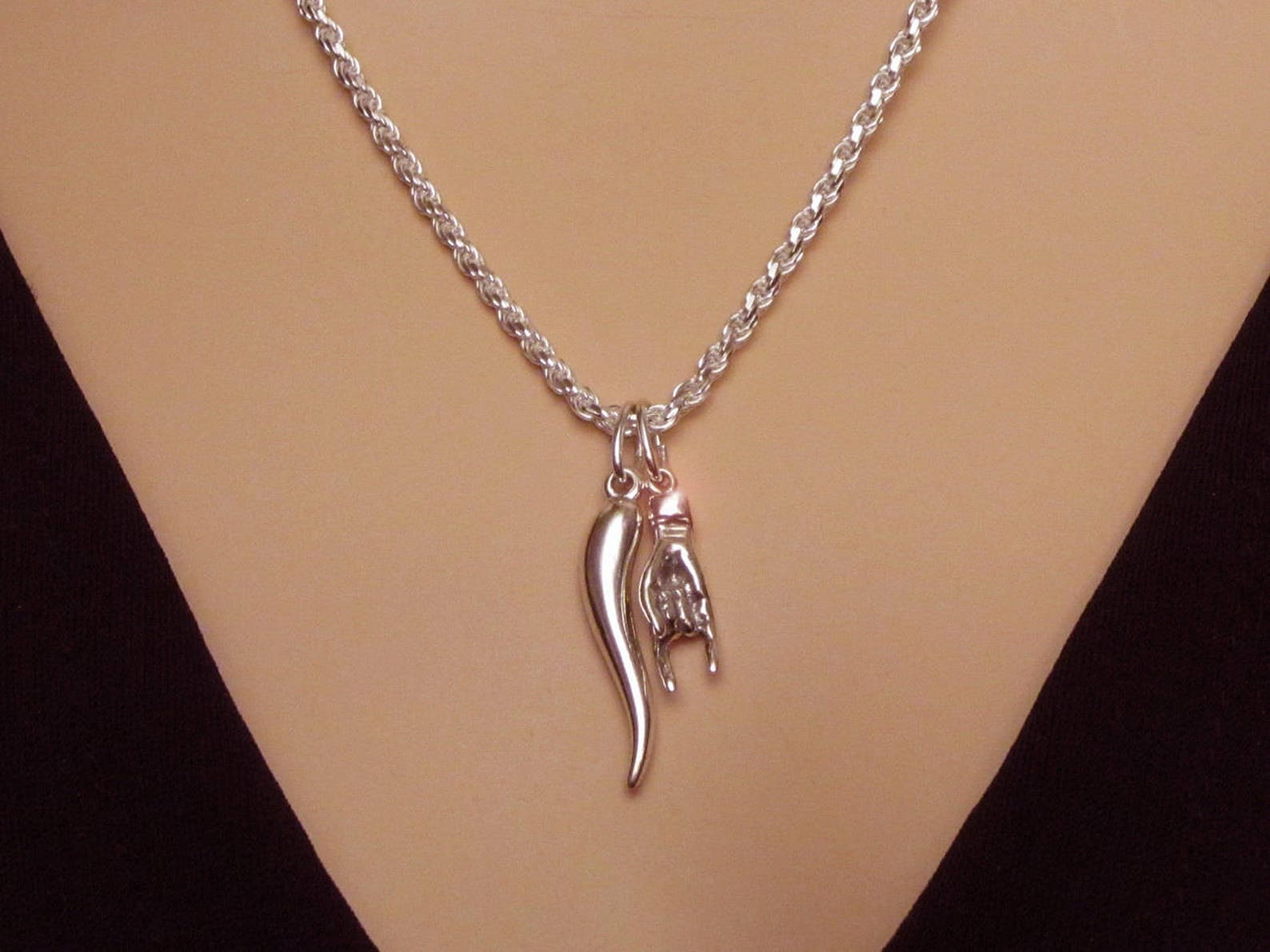 SILVER ITALIAN HORN Mens Solid Sterling Silver Horn Necklace Etsy