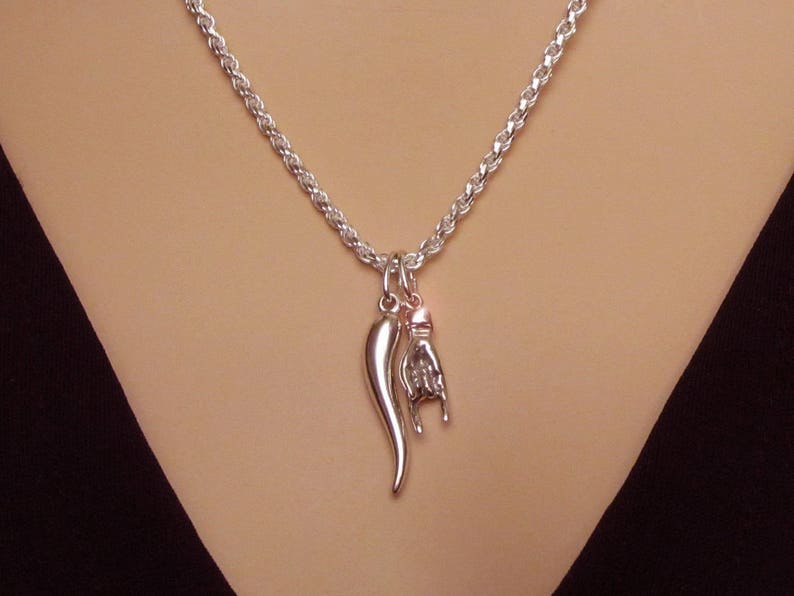SILVER ITALIAN HORN Mens Solid Sterling Silver Horn Necklace Etsy