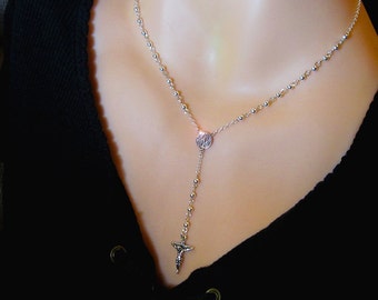 SUPERIOR QUALITY Sterling Silver Rosary Necklace Solid Sterling 925 All Sterling Micro Mini Dainty Petite Tiny Yolanda Foster Housewives