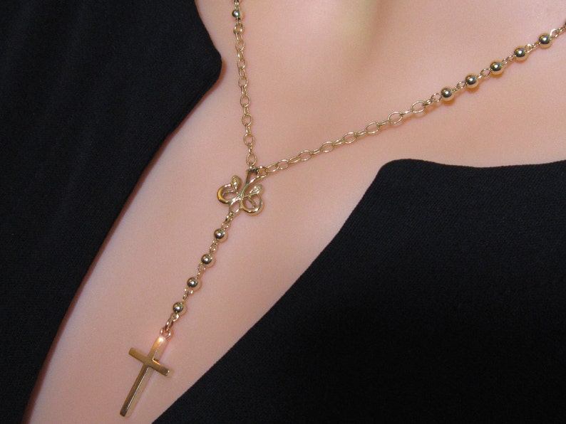 Gold Rosary Necklace Solid 14kt Gold QUALITY AAA QUALITY Art Etsy