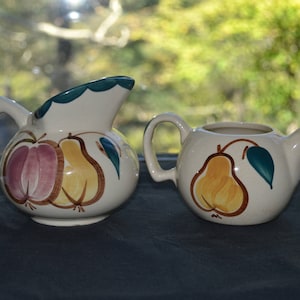 Vintage Purinton Pottery  - Small Pitcher and Creamer - Pear and Apple Design Circa 1940