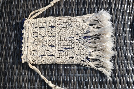 Vintage cotton Macrame Boho Drawstring Small Purs… - image 4