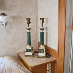 Vintage Lamps Porcelain Column on Brass Base - Gilded
