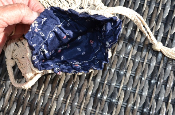 Vintage cotton Macrame Boho Drawstring Small Purs… - image 3