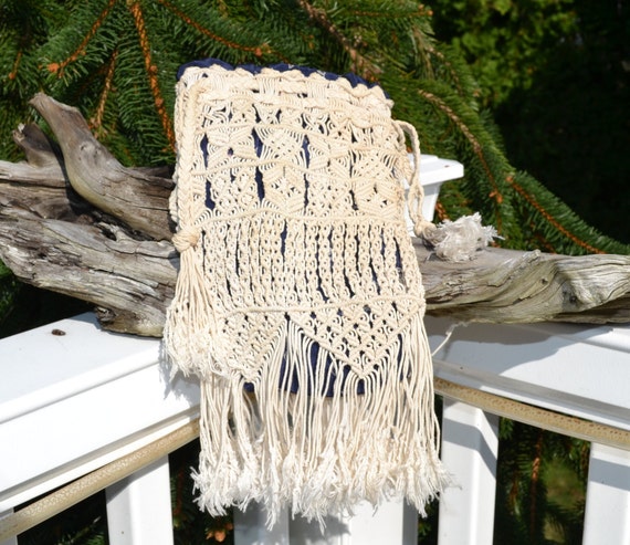 Vintage cotton Macrame Boho Drawstring Small Purs… - image 2