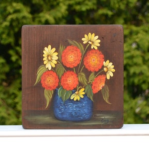 Vintage Hand Painted Floral on Wood