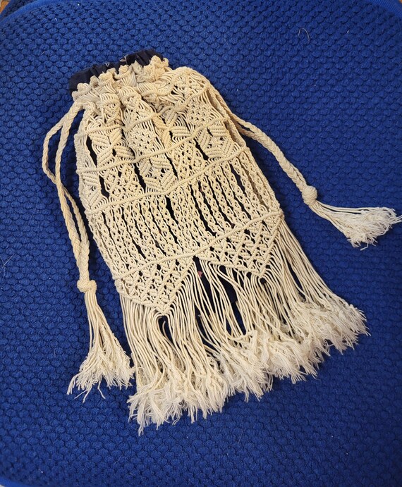 Vintage cotton Macrame Boho Drawstring Small Purs… - image 1