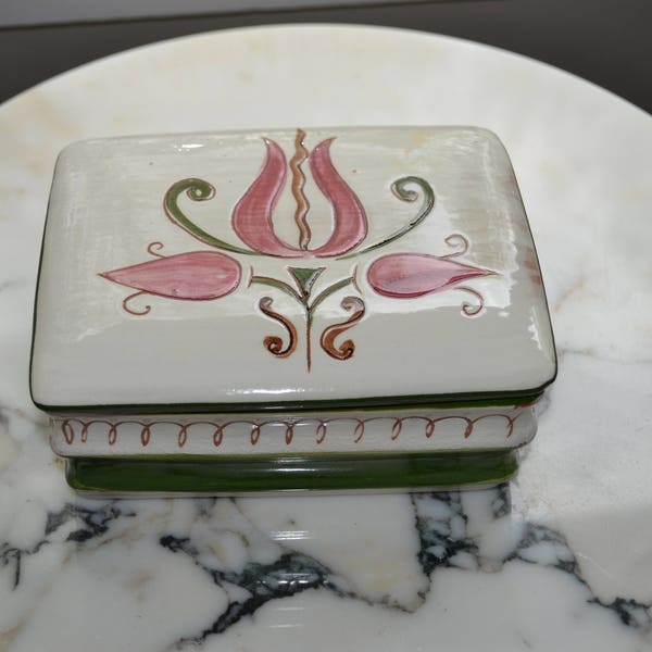 Vintage Stangl Pottery Terra Rose Ceramic Lidded Cigarette Box