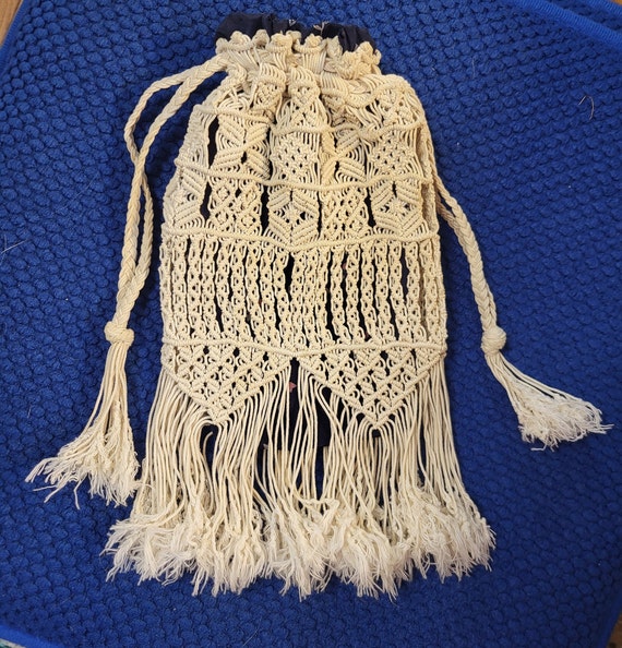 Vintage cotton Macrame Boho Drawstring Small Purs… - image 6