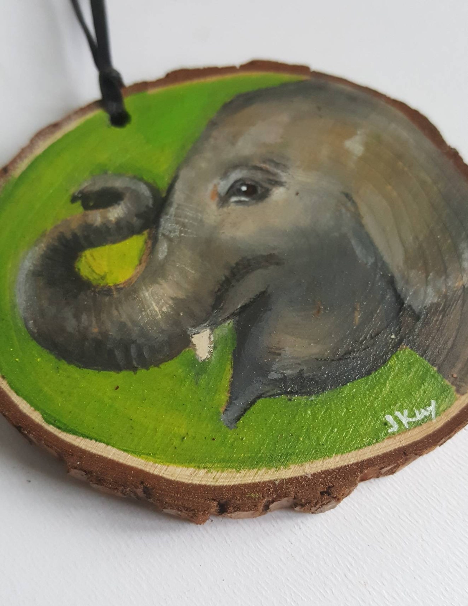 Elephant Painting Hand Painted Wooden Slice Painting Etsy