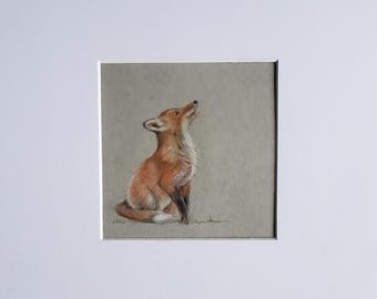Desenho original de filhote de raposa - Arte da vida selvagem britânica - Presente para amantes da natureza - Presente de Natal